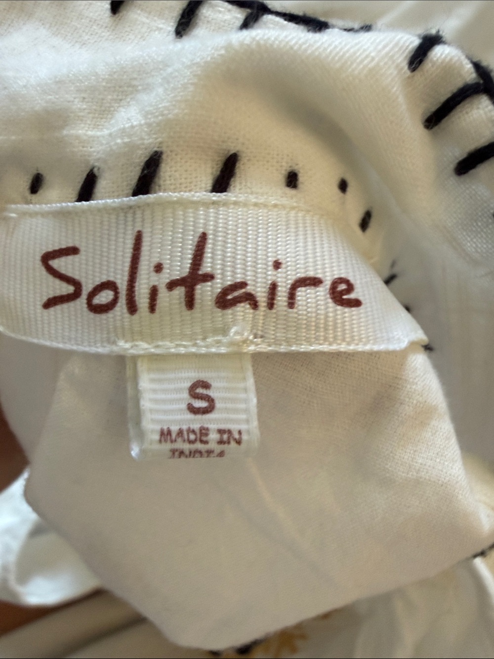 Solitaire White Embroidered Pocketed Maxi Dress with Tan and Black Accents - Picture 2 of 7